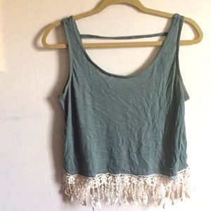 Ribbed crop top tank top with crochet tassels